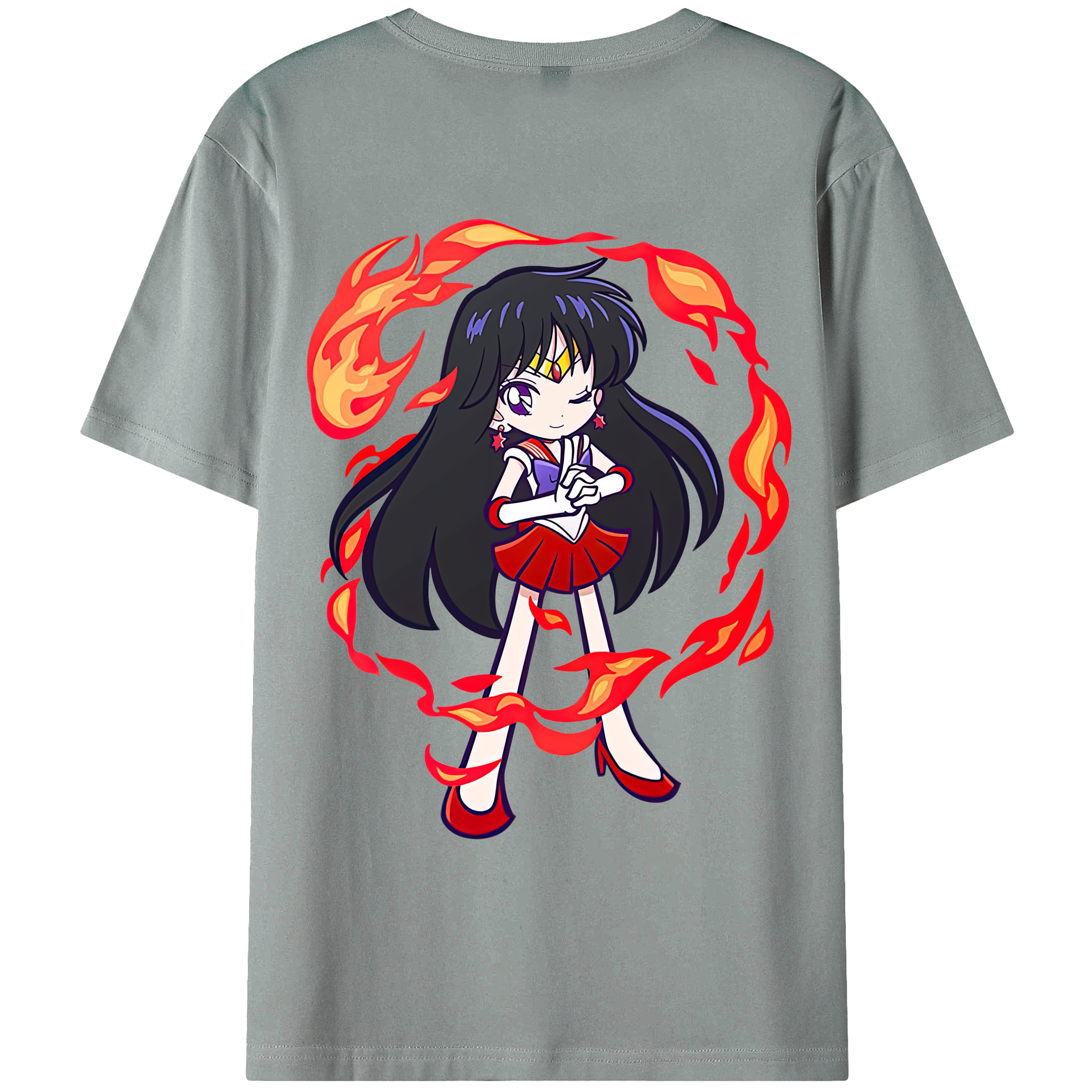（画像用） 美少女戦士セーラームーン 火野レイ ひの レイ Sailor Moon Hino Rei （セーラーマーズ,Sailor Mars） 綿100％ メンズ半袖Tシャツ（バックプリント） 通気性